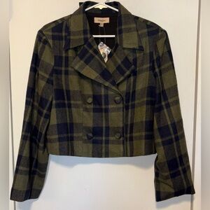 Timeless‎ London Sage Green Check Cropped 1950’s Double Breasted Jacket Size 14